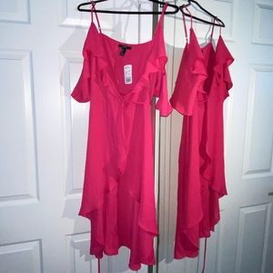 Brand New w/tags fuchsia off the shoulder wrap dress. Size Small